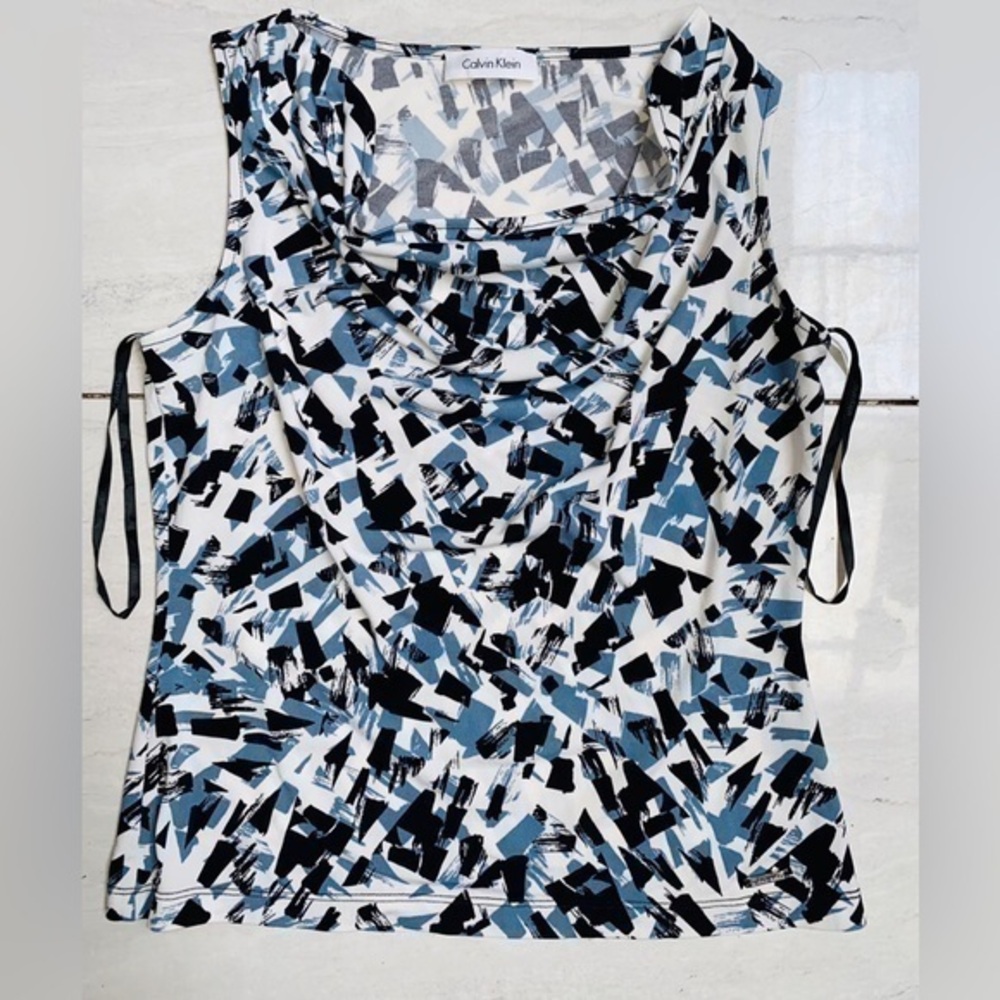 Calvin Klein Blue Hailey Abstract Print sleeveless top Size small